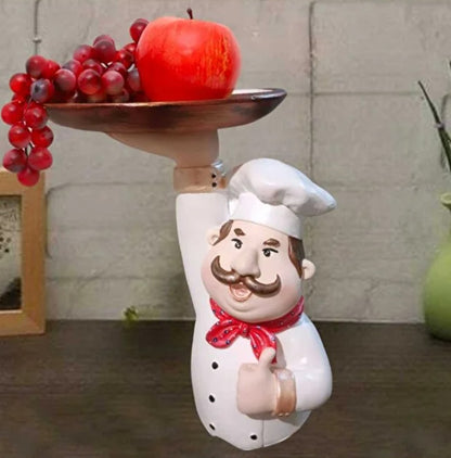Chef Decor with Tray, Handmade Chef Decor with Tray, Handmade Chef Figurine with Tray, Handmade Chef Statue, Handmade Kitchen Chef Statue