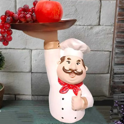 Chef Decor with Tray, Handmade Chef Decor with Tray, Handmade Chef Figurine with Tray, Handmade Chef Statue, Handmade Kitchen Chef Statue