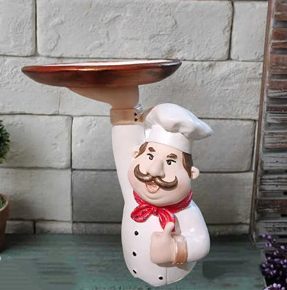 Chef Decor with Tray, Handmade Chef Decor with Tray, Handmade Chef Figurine with Tray, Handmade Chef Statue, Handmade Kitchen Chef Statue