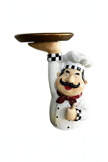Chef Decor with Tray, Handmade Chef Decor with Tray, Handmade Chef Figurine with Tray, Handmade Chef Statue, Handmade Kitchen Chef Statue