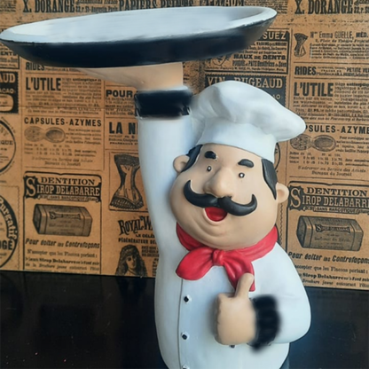Chef Decor with Tray, Handmade Chef Decor with Tray, Handmade Chef Figurine with Tray, Handmade Chef Statue, Handmade Kitchen Chef Statue