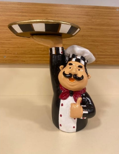Chef Decor with Tray, Handmade Chef Decor with Tray, Handmade Chef Figurine with Tray, Handmade Chef Statue, Handmade Kitchen Chef Statue