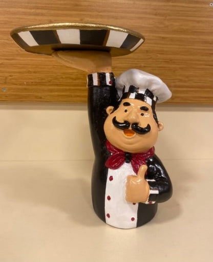 Chef Decor with Tray, Handmade Chef Decor with Tray, Handmade Chef Figurine with Tray, Handmade Chef Statue, Handmade Kitchen Chef Statue