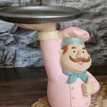 Chef Decor with Tray, Handmade Chef Decor with Tray, Handmade Chef Figurine with Tray, Handmade Chef Statue, Handmade Kitchen Chef Statue