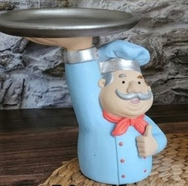 Chef Decor with Tray, Handmade Chef Decor with Tray, Handmade Chef Figurine with Tray, Handmade Chef Statue, Handmade Kitchen Chef Statue