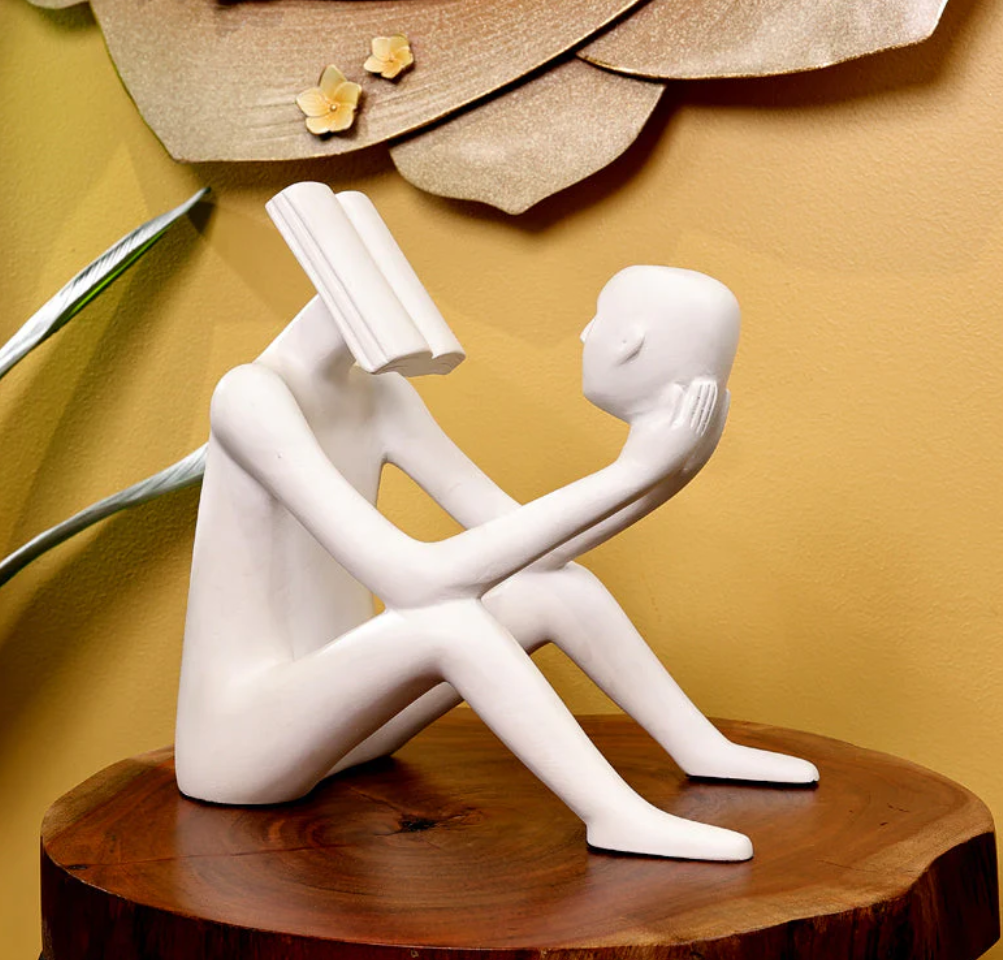 Abstract Thinker Man Statue with Book Head, Abstract Man Holding a Head Statue, Abstract Man Statue,  Book Head Modern Thinker Statue