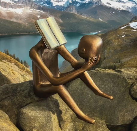 Abstract Thinker Man Statue with Book Head, Abstract Man Holding a Head Statue, Abstract Man Statue,  Book Head Modern Thinker Statue