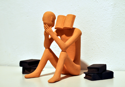 Abstract Thinker Man Statue with Book Head, Abstract Man Holding a Head Statue, Abstract Man Statue,  Book Head Modern Thinker Statue