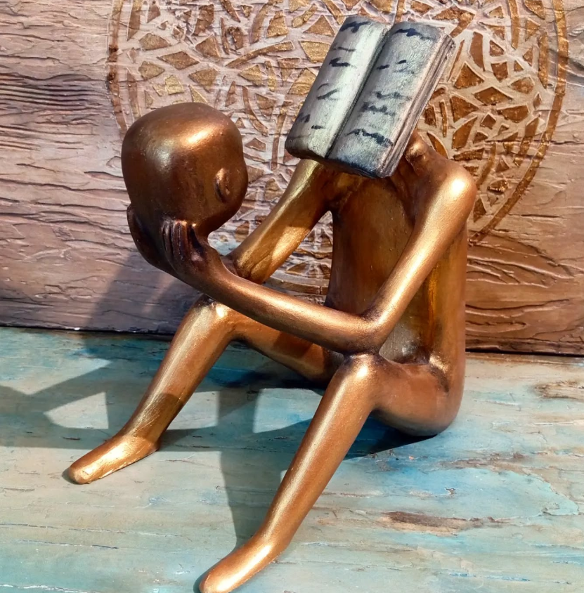 Abstract Thinker Man Statue with Book Head, Abstract Man Holding a Head Statue, Abstract Man Statue,  Book Head Modern Thinker Statue