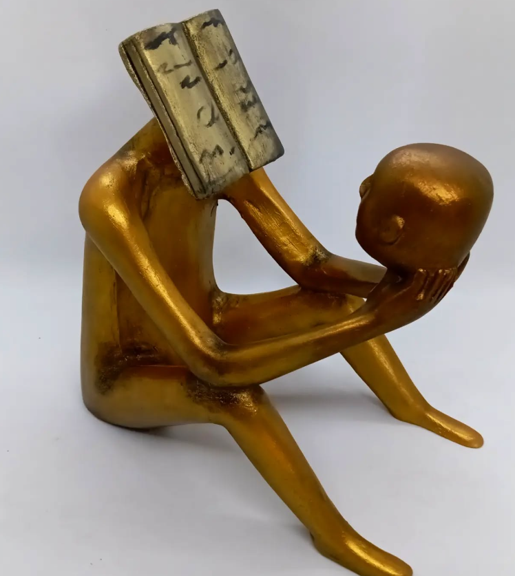 Abstract Thinker Man Statue with Book Head, Abstract Man Holding a Head Statue, Abstract Man Statue,  Book Head Modern Thinker Statue