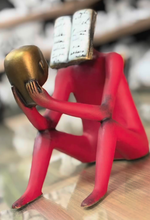 Abstract Thinker Man Statue with Book Head, Abstract Man Holding a Head Statue, Abstract Man Statue,  Book Head Modern Thinker Statue