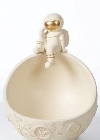 Handmade Astronaut Bowl Decor, Black Gold Space Sculpture, Polyester Storage Bowl, Modern Home Accent