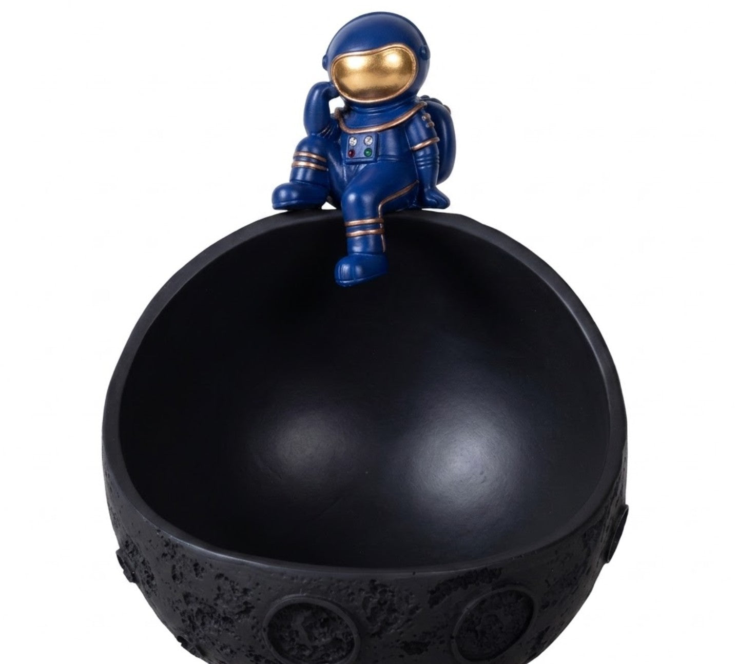 Handmade Astronaut Bowl Decor, Black Gold Space Sculpture, Polyester Storage Bowl, Modern Home Accent