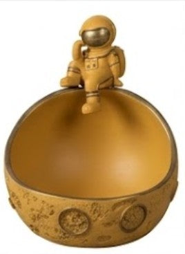 Handmade Astronaut Bowl Decor, Black Gold Space Sculpture, Polyester Storage Bowl, Modern Home Accent