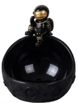 Handmade Astronaut Bowl Decor, Black Gold Space Sculpture, Polyester Storage Bowl, Modern Home Accent