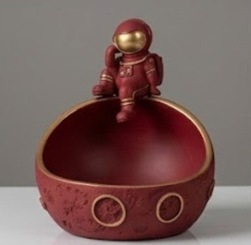 Handmade Astronaut Bowl Decor, Black Gold Space Sculpture, Polyester Storage Bowl, Modern Home Accent