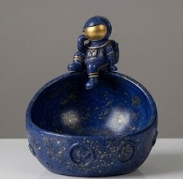 Handmade Astronaut Bowl Decor, Black Gold Space Sculpture, Polyester Storage Bowl, Modern Home Accent
