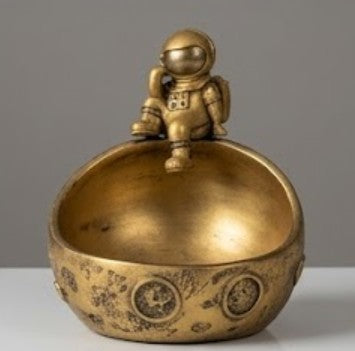 Handmade Astronaut Bowl Decor, Black Gold Space Sculpture, Polyester Storage Bowl, Modern Home Accent