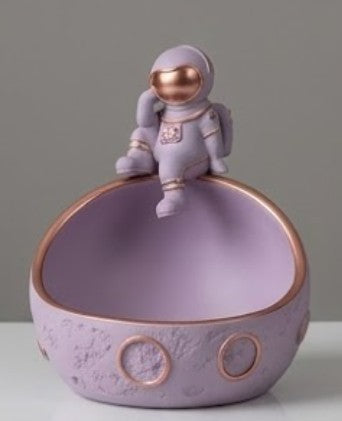 Handmade Astronaut Bowl Decor, Black Gold Space Sculpture, Polyester Storage Bowl, Modern Home Accent