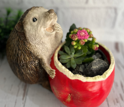 Hedgehog Flower Pot Planter, Cute Hedgehog Pot with Greenery, Animal Flower Pot Decor, Handcrafted Hedgehog Planter, Hedgehog Vase