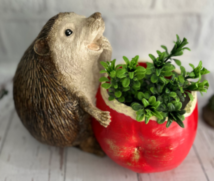 Hedgehog Flower Pot Planter, Cute Hedgehog Pot with Greenery, Animal Flower Pot Decor, Handcrafted Hedgehog Planter, Hedgehog Vase