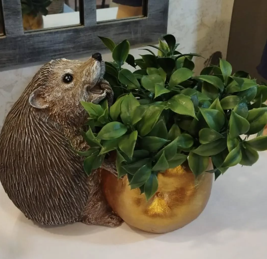 Hedgehog Flower Pot Planter, Cute Hedgehog Pot with Greenery, Animal Flower Pot Decor, Handcrafted Hedgehog Planter, Hedgehog Vase