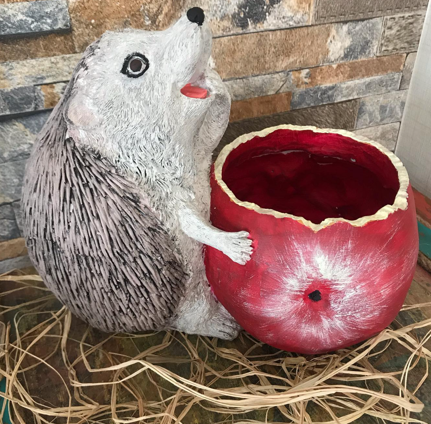 Hedgehog Flower Pot Planter, Cute Hedgehog Pot with Greenery, Animal Flower Pot Decor, Handcrafted Hedgehog Planter, Hedgehog Vase