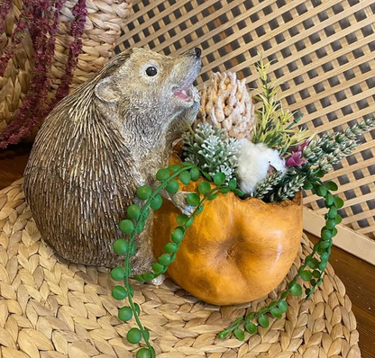 Hedgehog Flower Pot Planter, Cute Hedgehog Pot with Greenery, Animal Flower Pot Decor, Handcrafted Hedgehog Planter, Hedgehog Vase