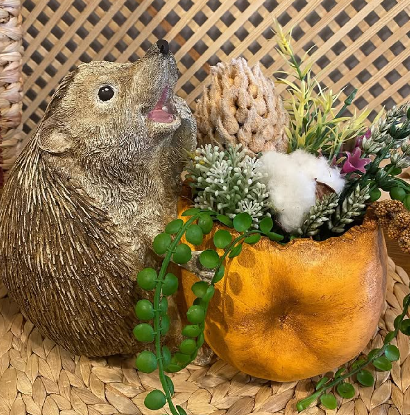 Hedgehog Flower Pot Planter, Cute Hedgehog Pot with Greenery, Animal Flower Pot Decor, Handcrafted Hedgehog Planter, Hedgehog Vase