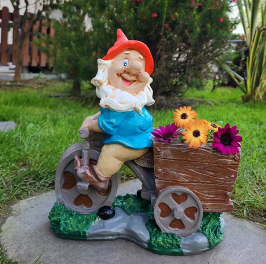 Handmade Gnome Garden Sculpture, Gnome Garden Sculpture, Garden Gnome Figurine, Decorative Gnome Garden Statue, Bicycle Gnome Garden Statue