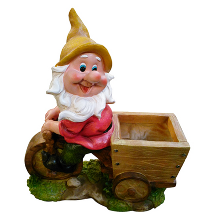 Handmade Gnome Garden Sculpture, Gnome Garden Sculpture, Garden Gnome Figurine, Decorative Gnome Garden Statue, Bicycle Gnome Garden Statue