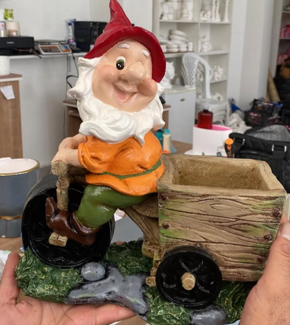 Handmade Gnome Garden Sculpture, Gnome Garden Sculpture, Garden Gnome Figurine, Decorative Gnome Garden Statue, Bicycle Gnome Garden Statue