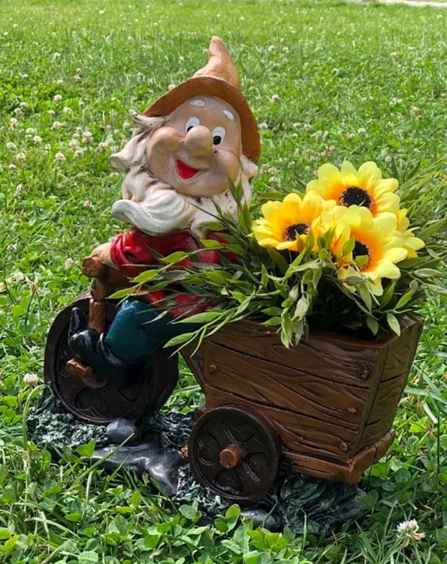 Handmade Gnome Garden Sculpture, Gnome Garden Sculpture, Garden Gnome Figurine, Decorative Gnome Garden Statue, Bicycle Gnome Garden Statue