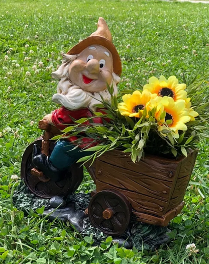 Handmade Gnome Garden Sculpture, Gnome Garden Sculpture, Garden Gnome Figurine, Decorative Gnome Garden Statue, Bicycle Gnome Garden Statue