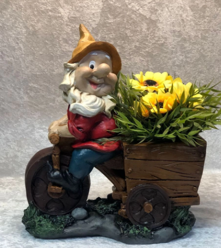 Handmade Gnome Garden Sculpture, Gnome Garden Sculpture, Garden Gnome Figurine, Decorative Gnome Garden Statue, Bicycle Gnome Garden Statue