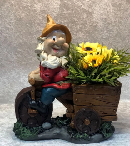 Handmade Gnome Garden Sculpture, Gnome Garden Sculpture, Garden Gnome Figurine, Decorative Gnome Garden Statue, Bicycle Gnome Garden Statue