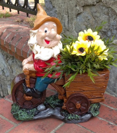 Handmade Gnome Garden Sculpture, Gnome Garden Sculpture, Garden Gnome Figurine, Decorative Gnome Garden Statue, Bicycle Gnome Garden Statue