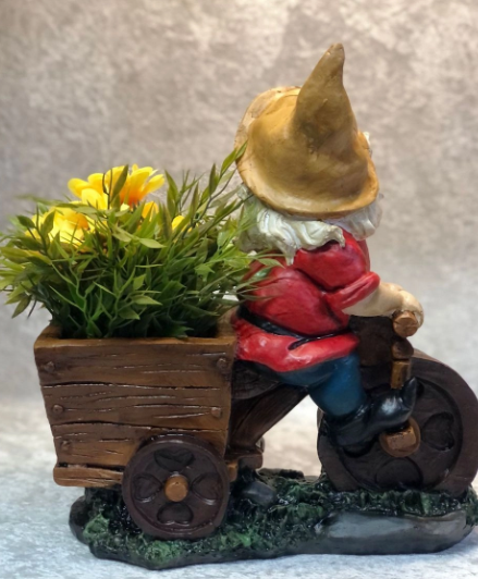 Handmade Gnome Garden Sculpture, Gnome Garden Sculpture, Garden Gnome Figurine, Decorative Gnome Garden Statue, Bicycle Gnome Garden Statue