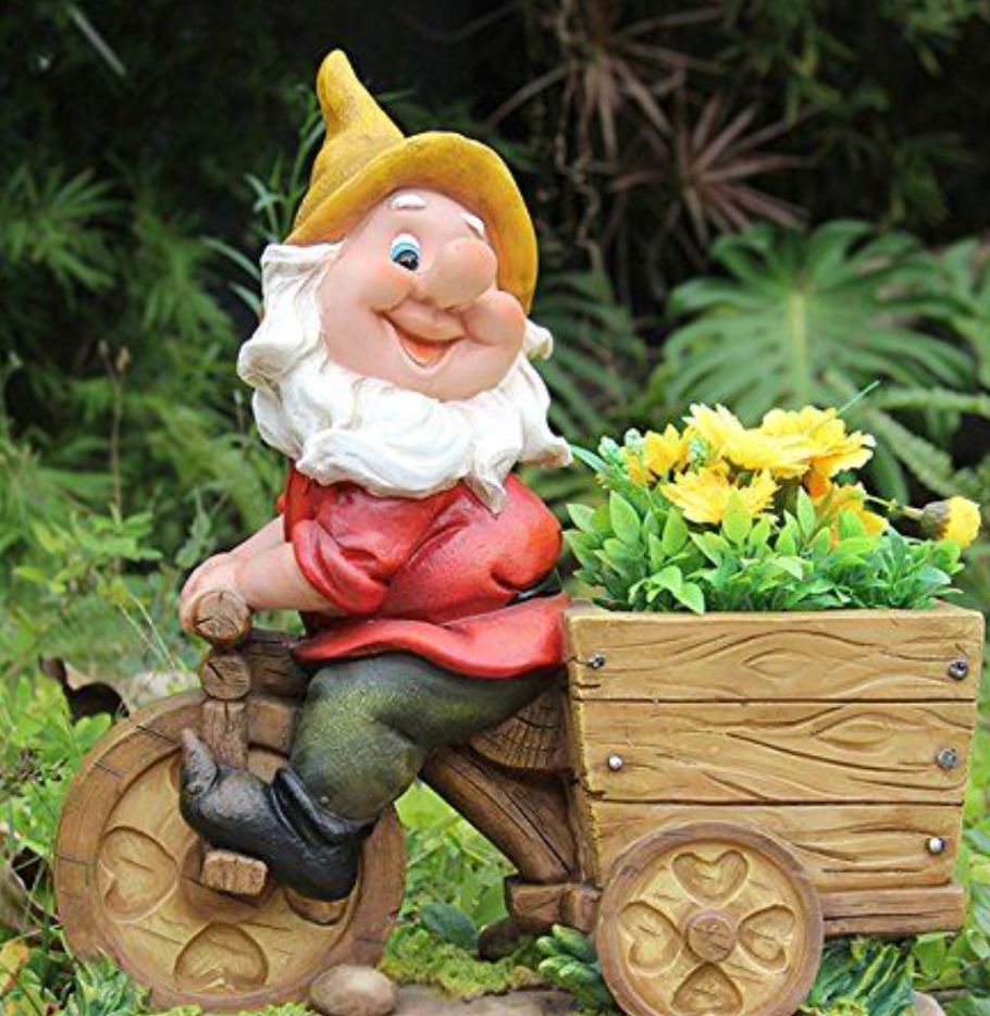 Handmade Gnome Garden Sculpture, Gnome Garden Sculpture, Garden Gnome Figurine, Decorative Gnome Garden Statue, Bicycle Gnome Garden Statue