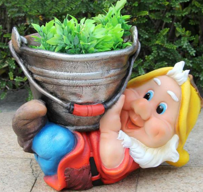 Garden Gnome Flower Pot, Garden Gnome Planter, Gnome Garden Pot, Gnome Planter Statue, Decorative Garden Gnome Pot, Garden Dwarf Flower Pot