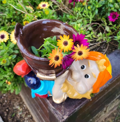 Garden Gnome Flower Pot, Garden Gnome Planter, Gnome Garden Pot, Gnome Planter Statue, Decorative Garden Gnome Pot, Garden Dwarf Flower Pot