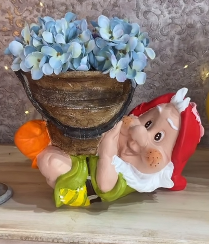 Garden Gnome Flower Pot, Garden Gnome Planter, Gnome Garden Pot, Gnome Planter Statue, Decorative Garden Gnome Pot, Garden Dwarf Flower Pot