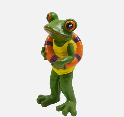 Frog Garden Statue, Summer Frog Garden Statue, Polyester Frog Garden Statue, Hand Painted Frog Statue, Outdoor Frog Garden Sculpture
