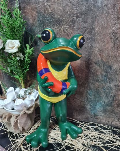 Frog Garden Statue, Summer Frog Garden Statue, Polyester Frog Garden Statue, Hand Painted Frog Statue, Outdoor Frog Garden Sculpture
