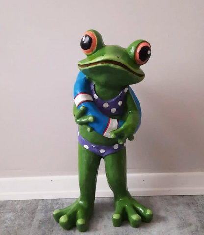 Frog Garden Statue, Summer Frog Garden Statue, Polyester Frog Garden Statue, Hand Painted Frog Statue, Outdoor Frog Garden Sculpture