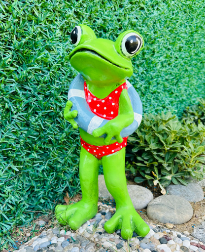 Frog Garden Statue, Summer Frog Garden Statue, Polyester Frog Garden Statue, Hand Painted Frog Statue, Outdoor Frog Garden Sculpture