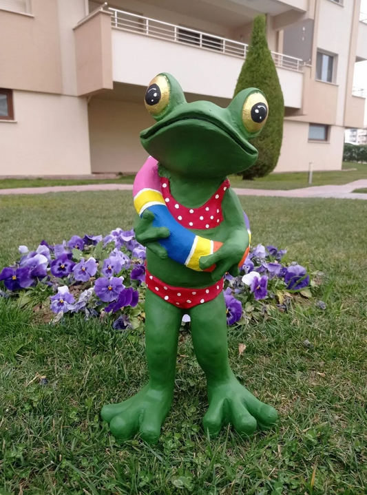 Frog Garden Statue, Summer Frog Garden Statue, Polyester Frog Garden Statue, Hand Painted Frog Statue, Outdoor Frog Garden Sculpture
