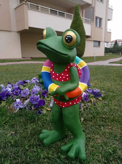 Frog Garden Statue, Summer Frog Garden Statue, Polyester Frog Garden Statue, Hand Painted Frog Statue, Outdoor Frog Garden Sculpture