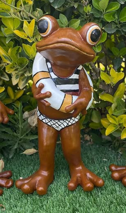 Frog Garden Statue, Summer Frog Garden Statue, Polyester Frog Garden Statue, Hand Painted Frog Statue, Outdoor Frog Garden Sculpture