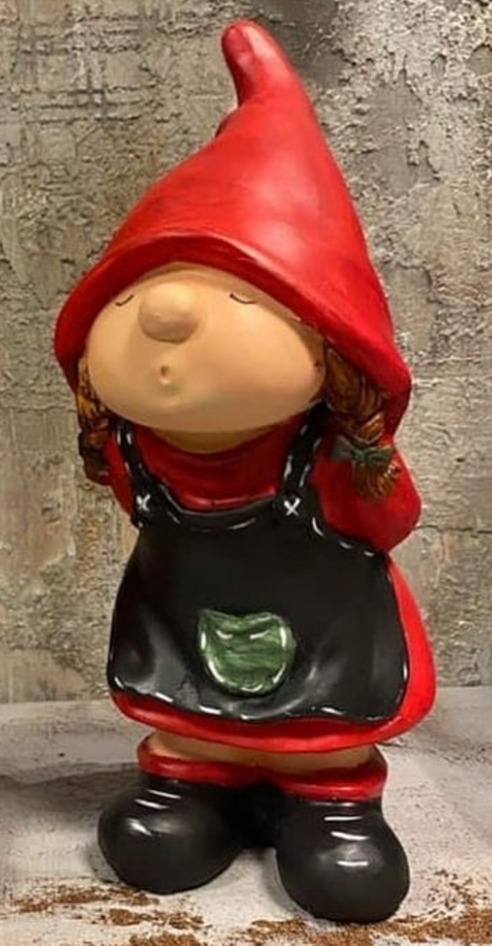 Little Girl Garden Gnome Statue, Girl Gnome Sculpture for Garden Decor, Handcrafted Little Girl Gnome Statue, Outdoor Garden Gnome Statue